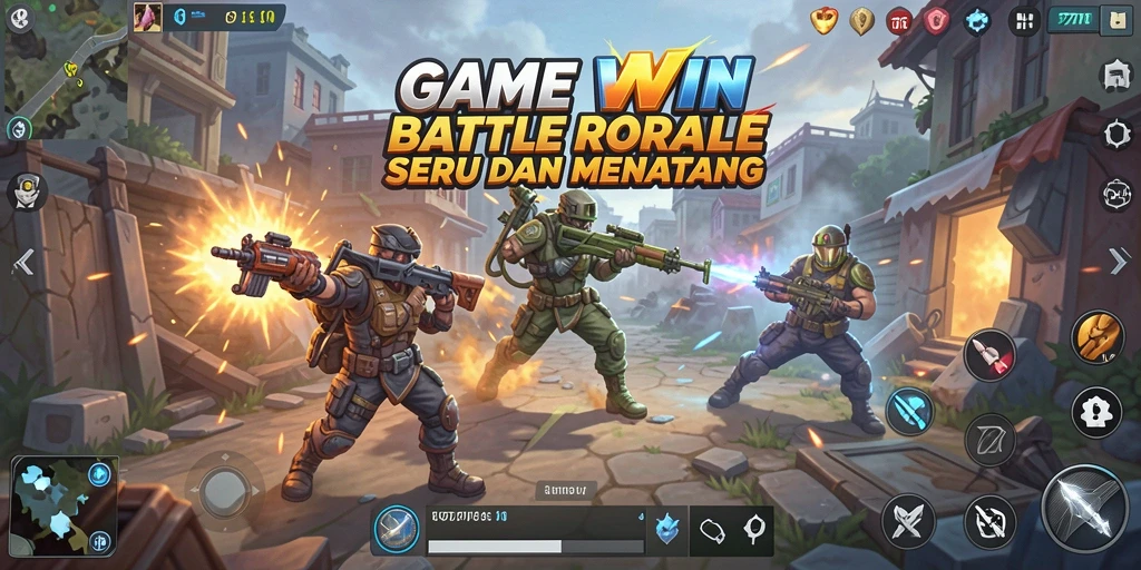 Screenshot menunjukkan aksi seru di medan perang Battle Royale.