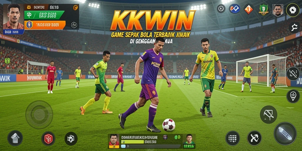 Screenshot KKWIN menampilkan aksi seru di lapangan sepak bola.