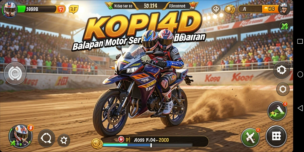 Gameplay seru KOPI4D ditampilkan dalam aksi balapan motor.