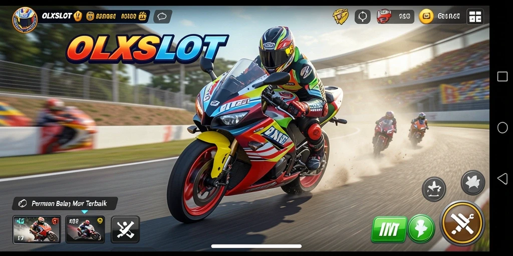 Tampilan screenshot OLXSLOT menampilkan aksi balap motor yang mendebarkan.