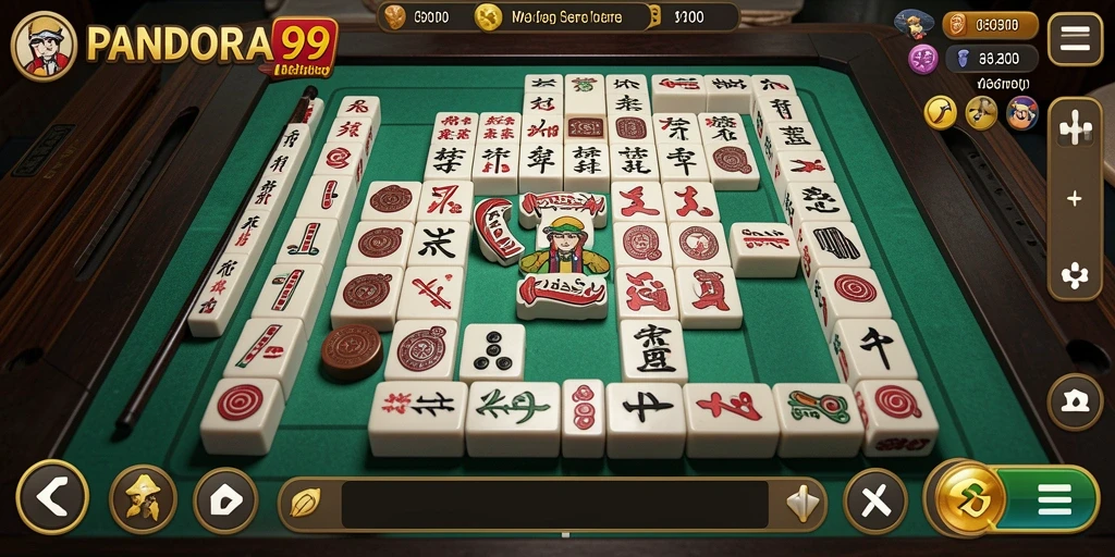 Screenshot PANDORA99 menunjukkan gameplay Mahjong yang seru dan menantang.