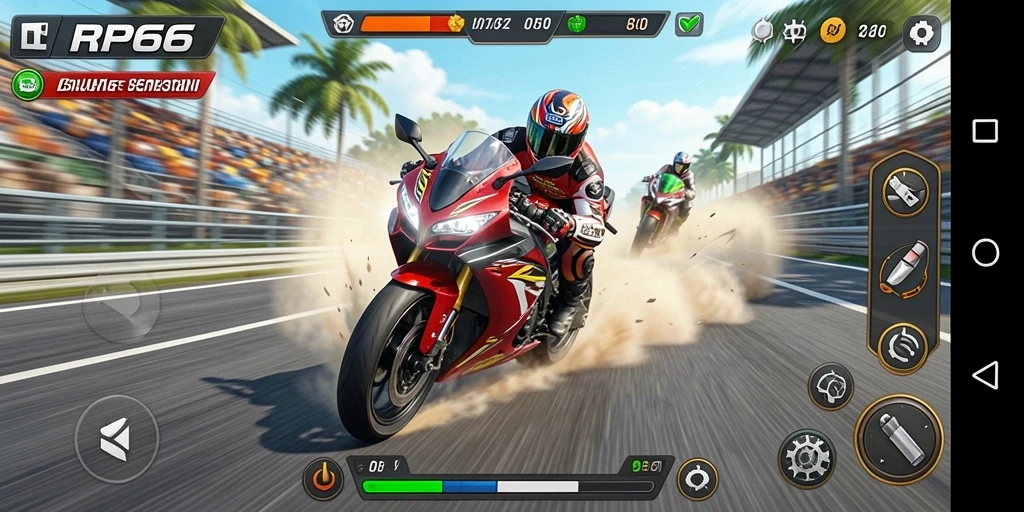 Tampilan gameplay seru dengan balapan motor ekstrem.