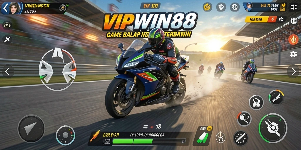 Screenshot gameplay <strong>VIPWIN88</strong> menampilkan aksi balap motor yang mendebarkan.